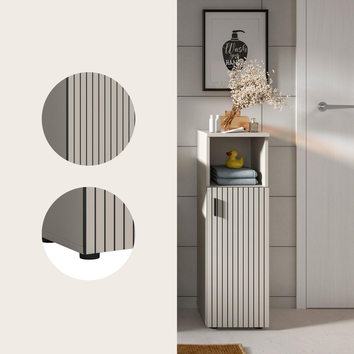 Midischrank Mone Kaschmir - Kaschmir/Schwarz, Trend, Holzwerkstoff/Kunststoff (30/95/30cm) - MID.YOU