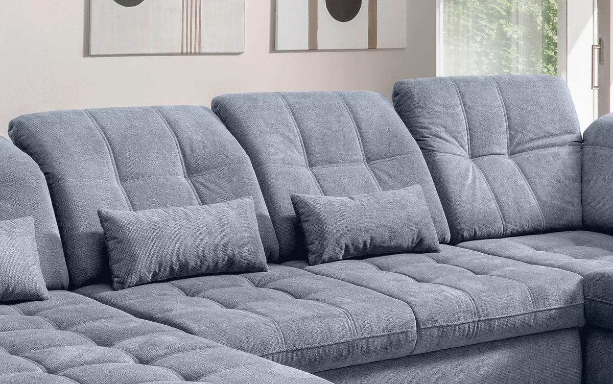 Wohnlandschaft Rigatti Hellblau Chenille m.Bettkasten - Schwarz/Hellblau, MODERN, Textil/Metall (184/387/252cm) - Livetastic