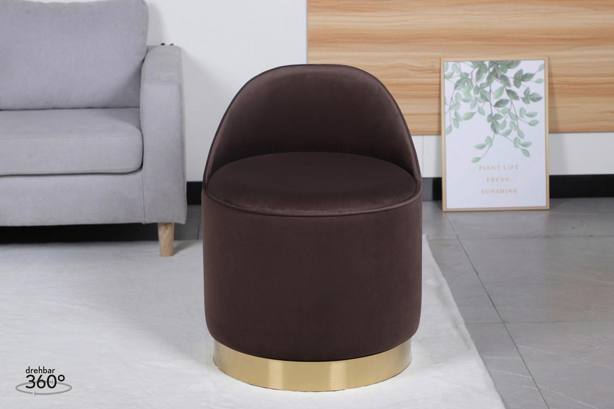 DREHHOCKER VIKTOR 125 - Goldfarben/Braun, Design, Textil/Metall (52/68cm) - Kayoom