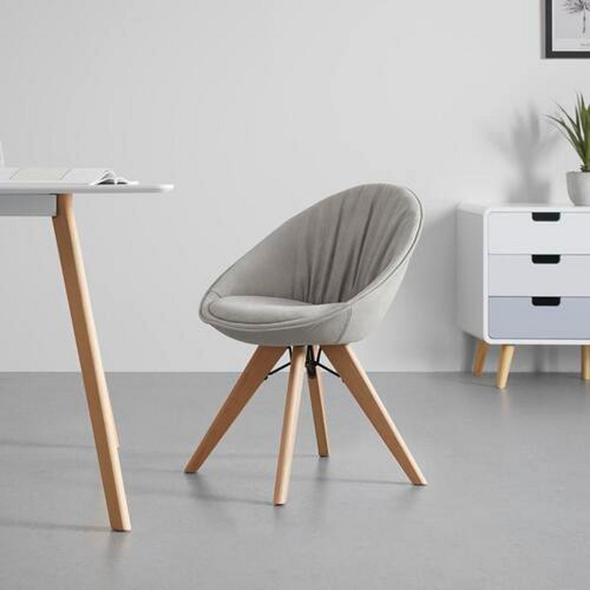 Stuhl Valera Hellgrau Mikrofaser Drehbar Gepolstert - Buchefarben/Hellgrau, MODERN, Holz/Textil (59/79/58,5cm) - Bessagi Home