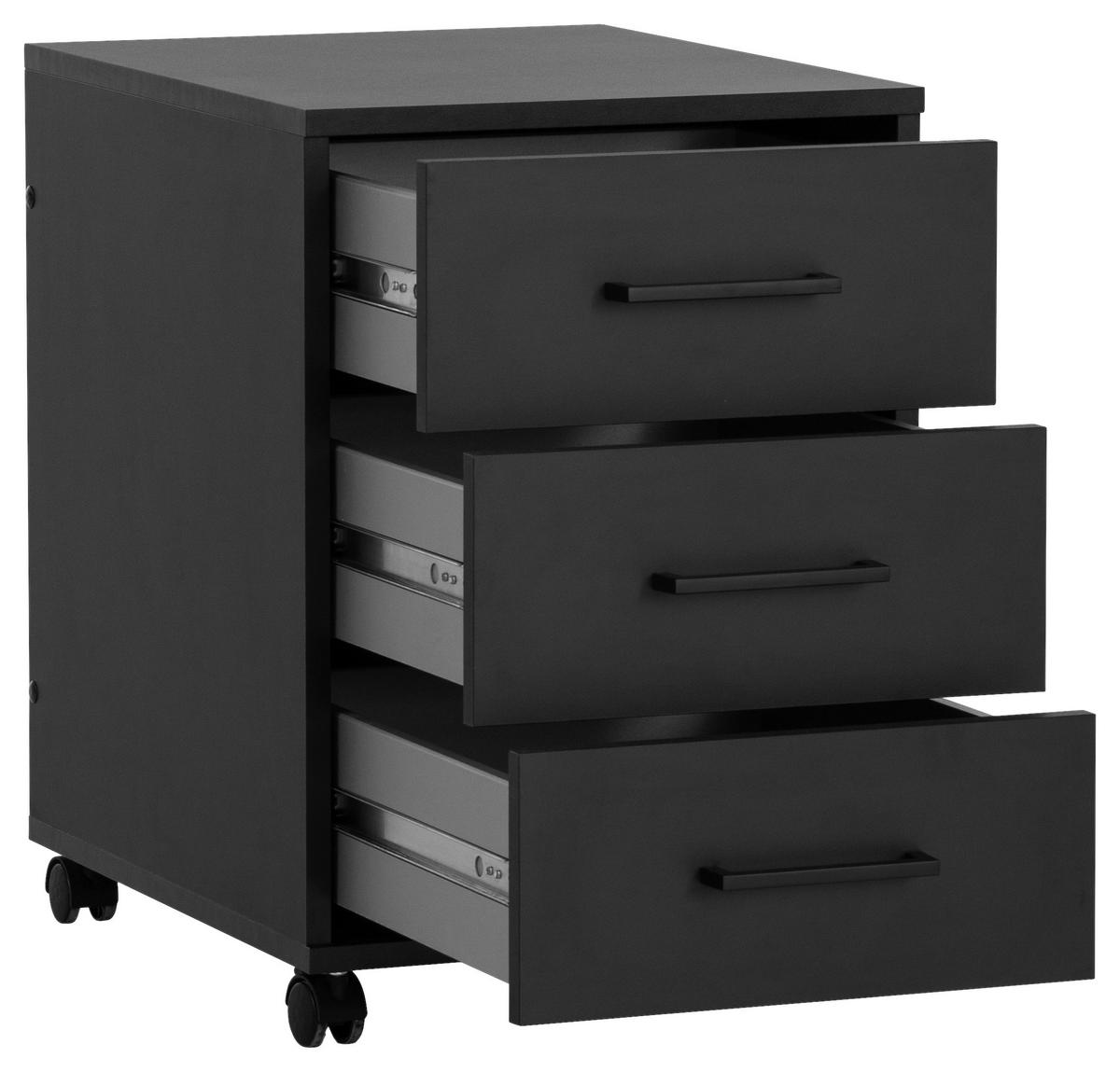 Rollcontainer Ruby Schwarz matt - Schwarz, MODERN, Holzwerkstoff/Kunststoff (40,1/57/50cm) - MID.YOU