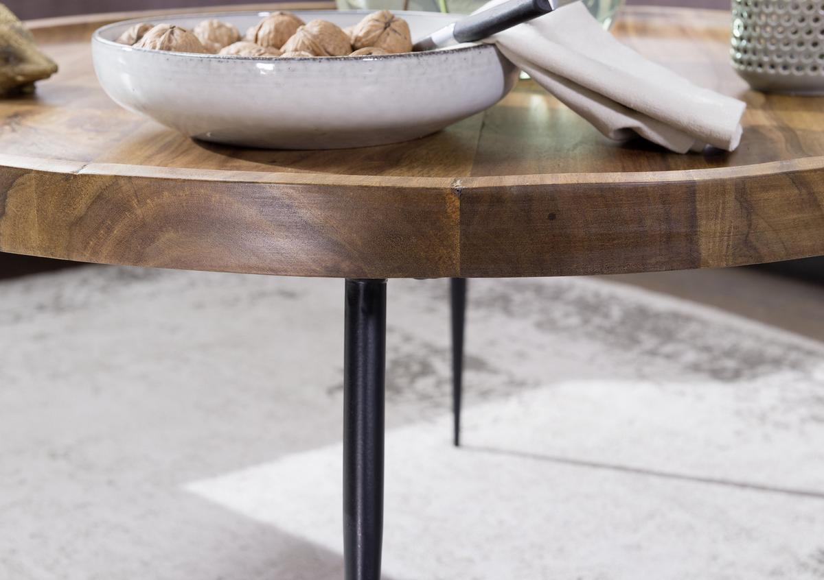 Couchtisch in Sheeshamfarben Echtholz Rund - Sheeshamfarben/Schwarz, Design, Holz/Metall (75/75/39cm) - MID.YOU