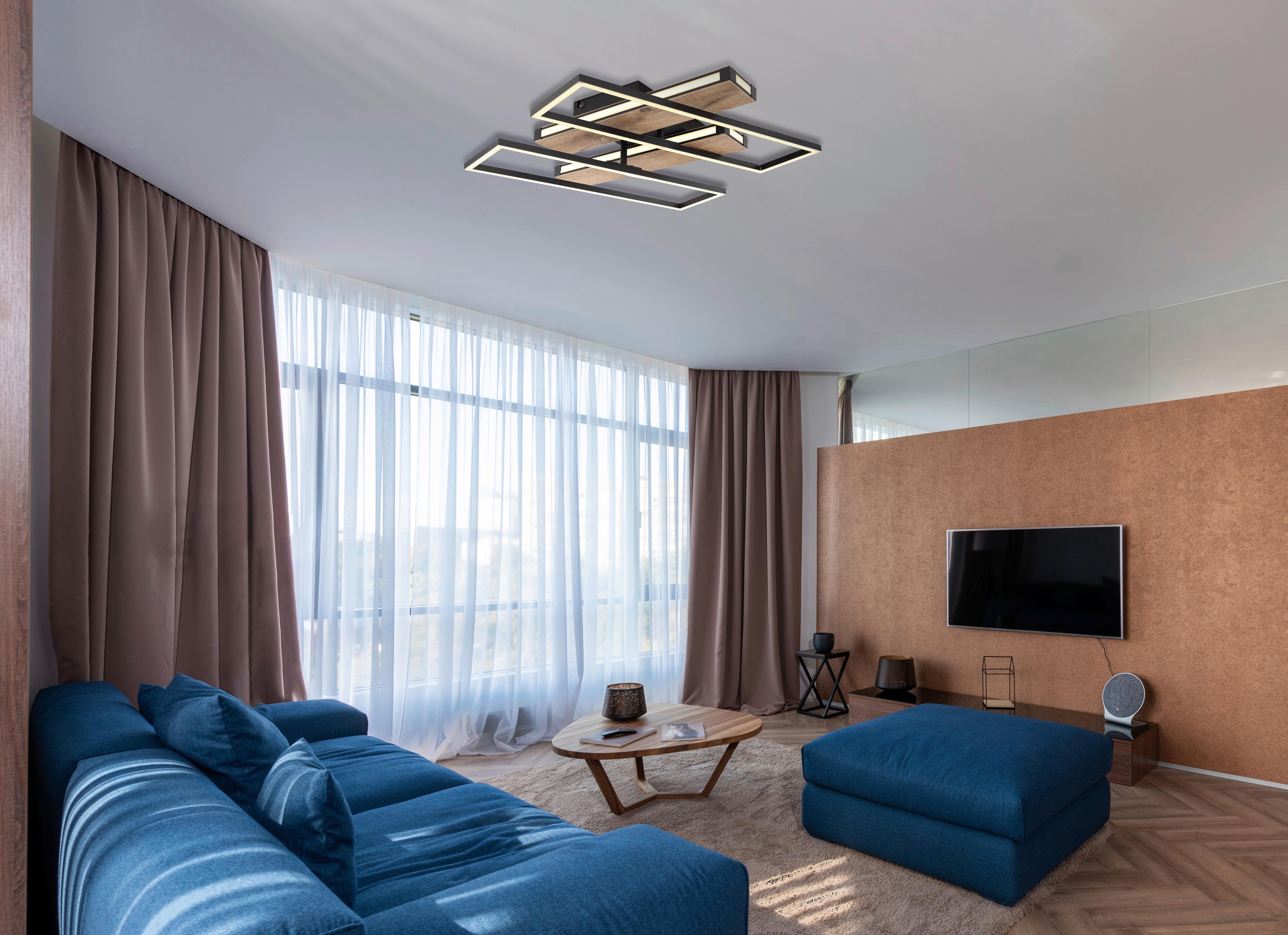 LED-Deckenleuchte Colli Opal/Schwarz/Braun max. 48Watt - Dunkelbraun/Opal, Design, Holzwerkstoff/Kunststoff (60/52/10cm) - Globo
