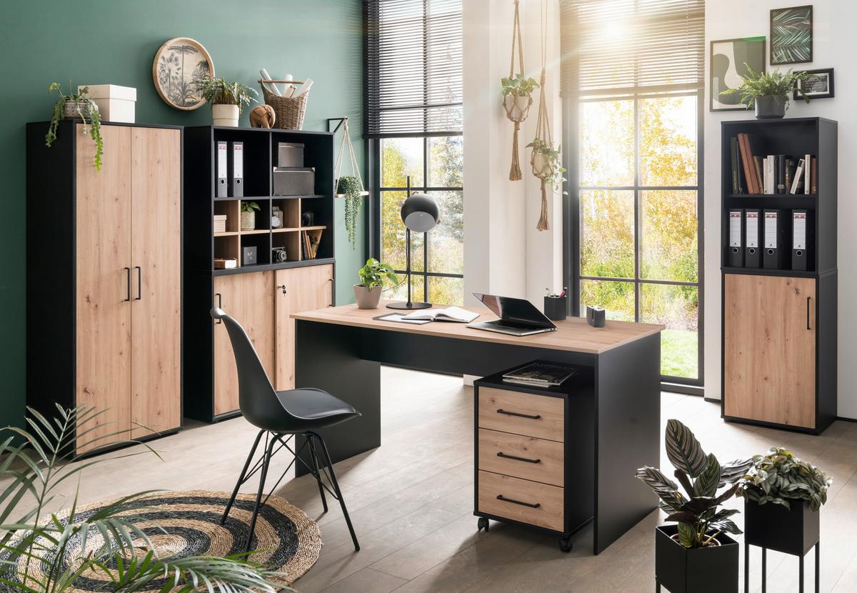 Rollcontainer Aino Schwarz/Eiche Artisan - Schwarz/Eiche Artisan, MODERN, Holzwerkstoff/Kunststoff (40,1/57/50cm) - MID.YOU