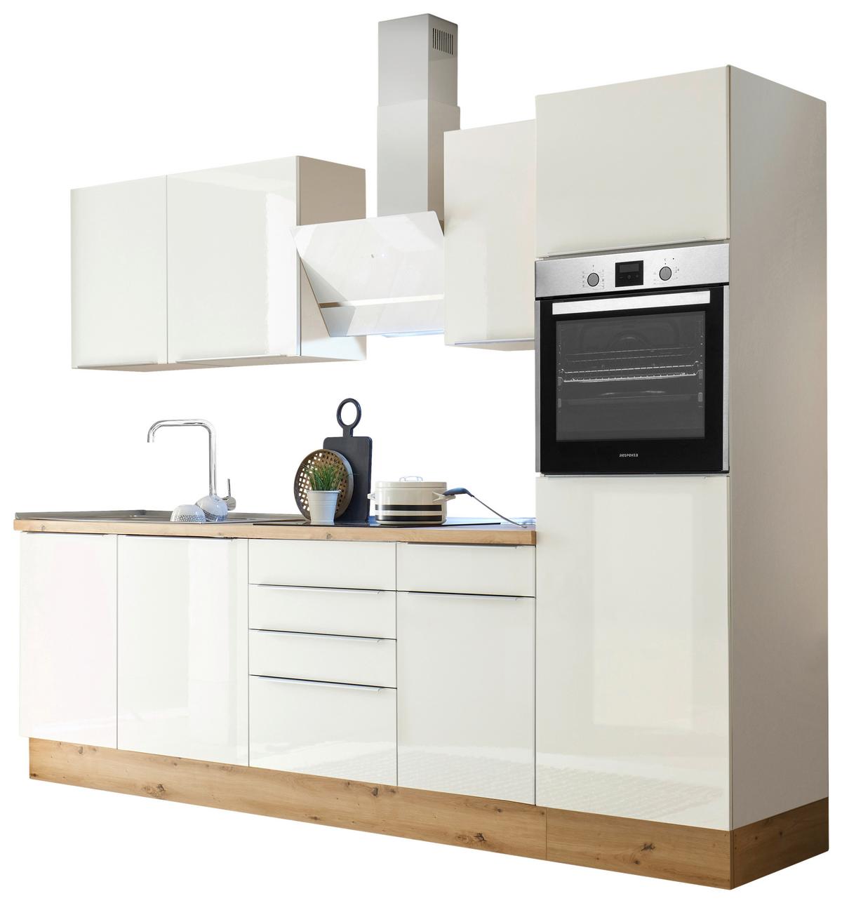 Küchenblock Marleen m. Geräten Weiß B: ca. 280 cm - Weiß Hochglanz/Alufarben, LIFESTYLE, Holzwerkstoff/Kunststoff (280cm) - Respekta