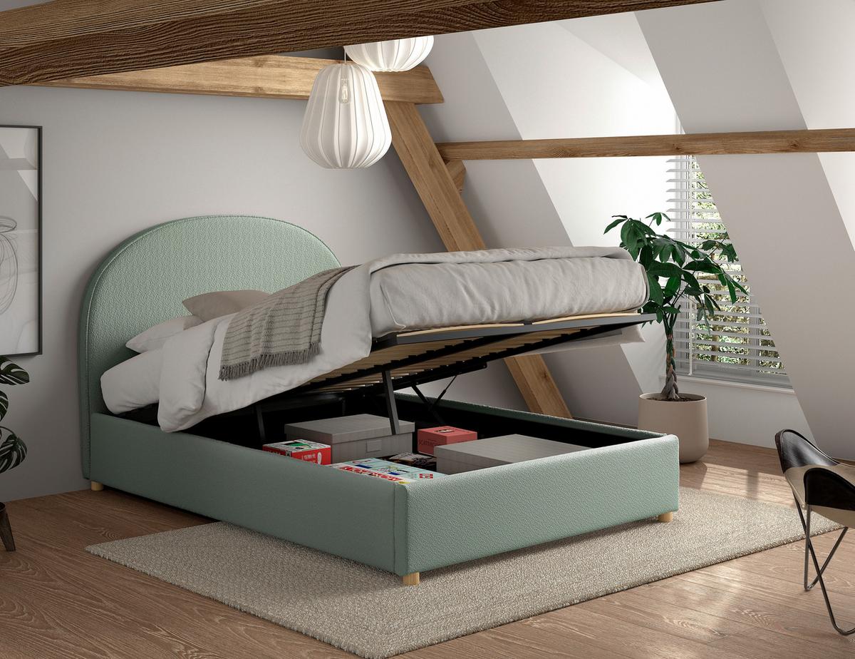 Kinder-/Juniorbett MOON Grün ca. 140x200 cm Bouclé - Naturfarben/Grün, ROMANTIK / LANDHAUS, Holz/Textil (140/200cm) - Vipack