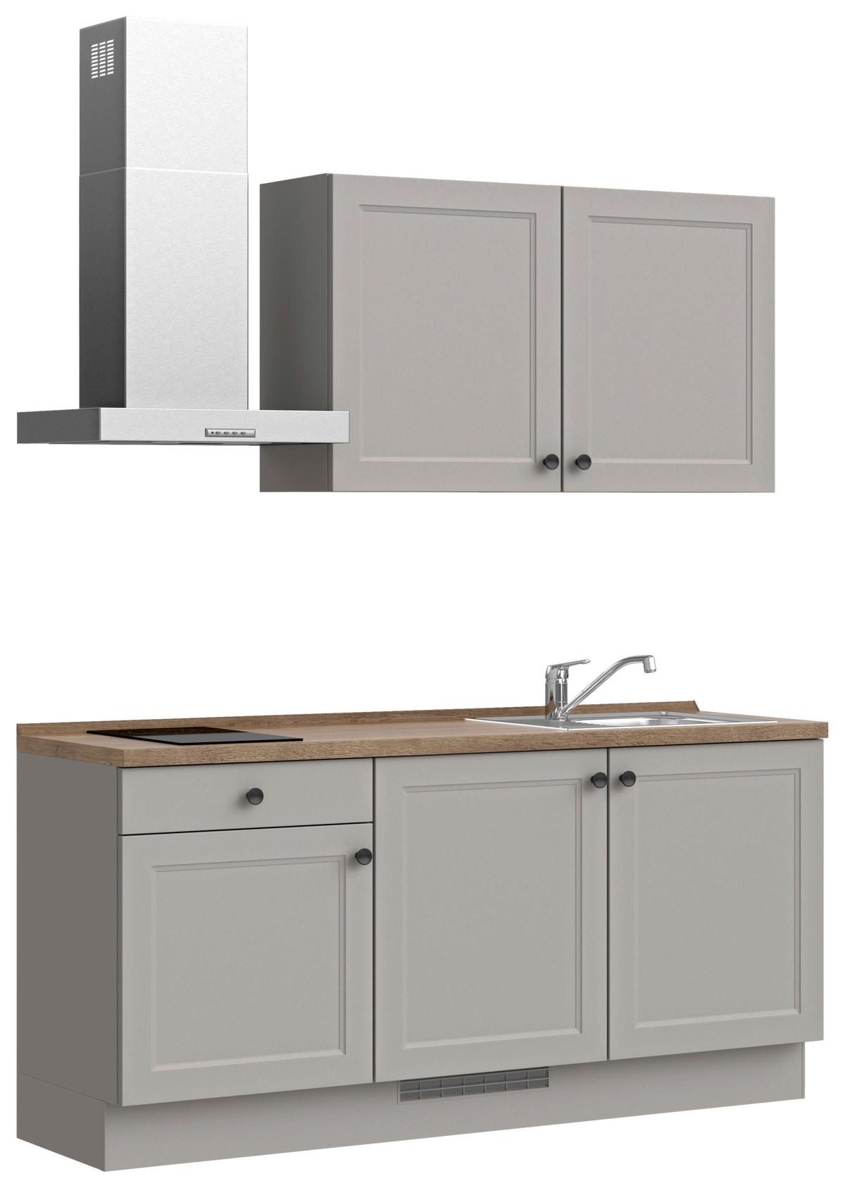 Küchenblock Cascada Low m. Geräten Grau - Eiche dunkel/Schwarz, MODERN, Holzwerkstoff/Metall (180cm) - Nobilia