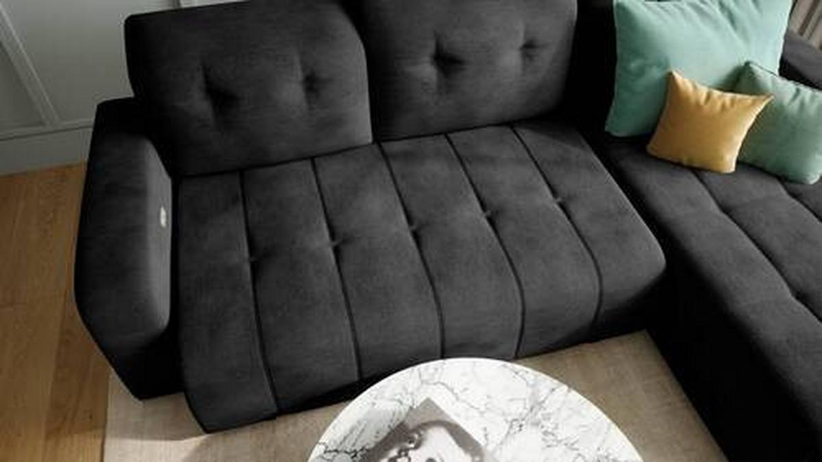 Wohnlandschaft Vicari Schwarz Mikrofaser - Schwarz, MODERN, Textil/Metall (185/292cm) - Livetastic