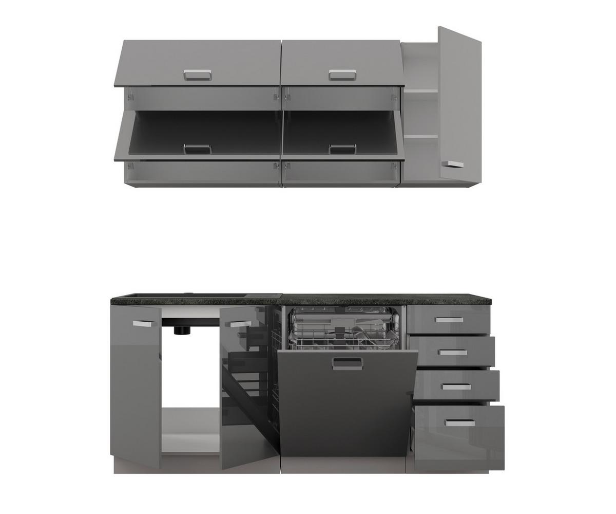 Blok Kuhinja Grey - siva visoki sjaj/boja hroma, Moderno, metal/pločasti materijal (180/214/60cm) - Modern Living