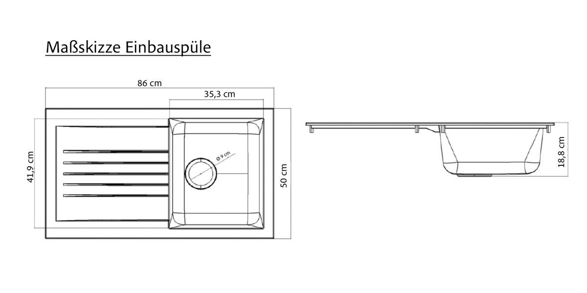 Küchenblock Liverpool m. Geräte Graphit/Eichefarben - Schieferfarben/Eiche Wotan, Basics, Holzwerkstoff/Metall (360cm) - Held