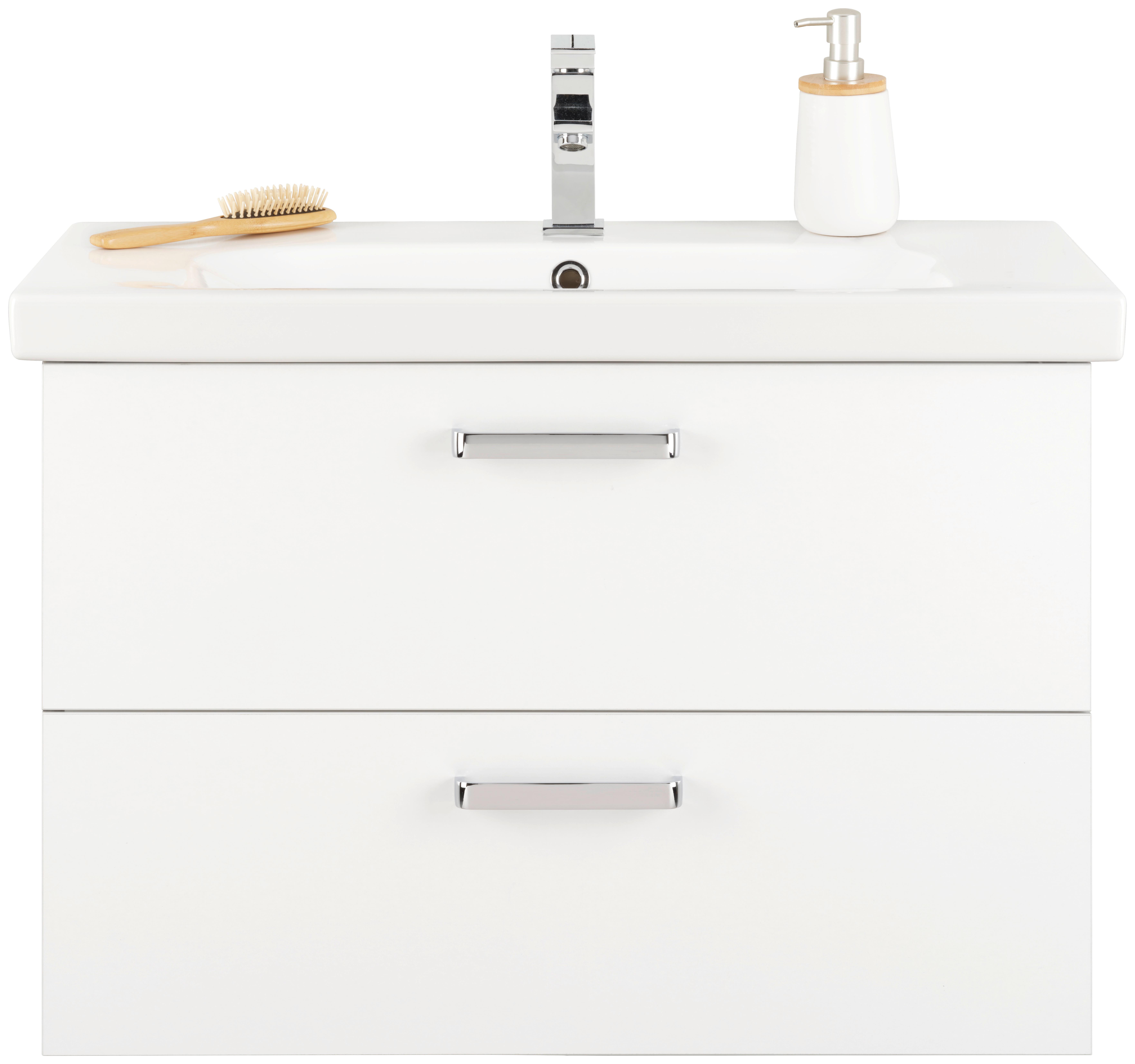 Waschtischkombi Carin in Weiß - Chromfarben/Dunkelgrau, MODERN, Keramik/Holzwerkstoff (82/57/45cm) - Mömax
