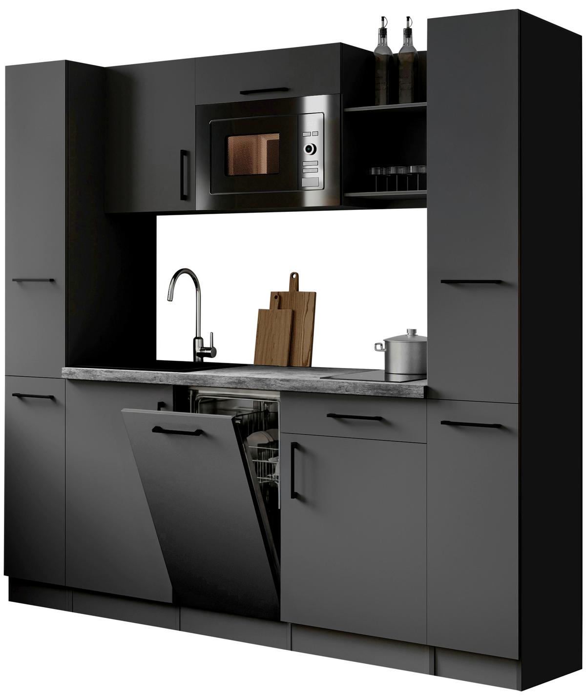 Küchenblock Oliver m. Geräten Grau - Grau, Trend, Holzwerkstoff/Metall (205cm) - Respekta