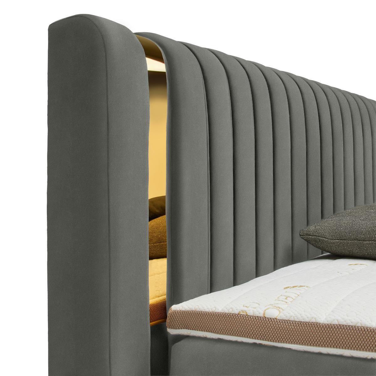 Boxspringbett Minola Gold Dunkelgrau ca. 160x200cm - Dunkelgrau/Schwarz, KONVENTIONELL, Kunststoff/Textil (160/200cm) - Premium Living