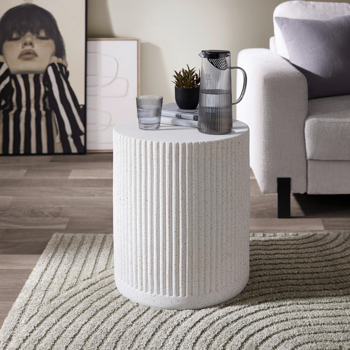 Hocker/Beistelltisch Jasper Weiß - Weiß, MODERN, Stein (39/48/39cm) - Mömax
