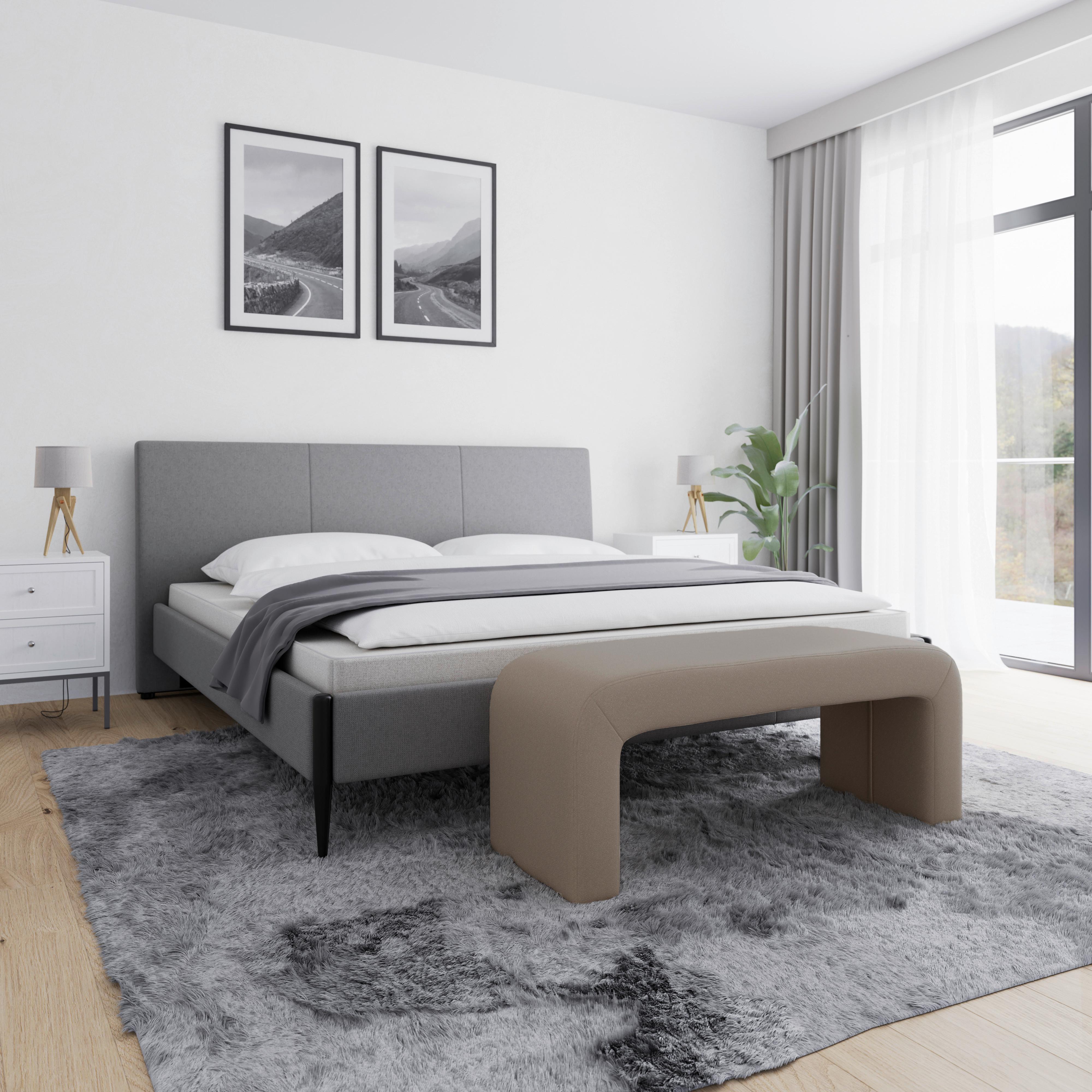 Hockerbank Janina Braun Boucle Gepolstert - Braun, MODERN, Holz/Textil (110/46/41cm) - Bessagi Home