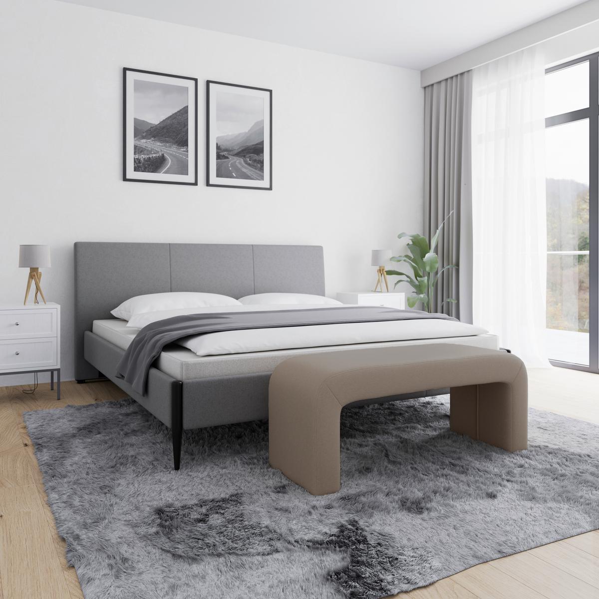 Hockerbank Janina Braun Boucle Gepolstert - Braun, MODERN, Holz/Textil (110/46/41cm) - Bessagi Home