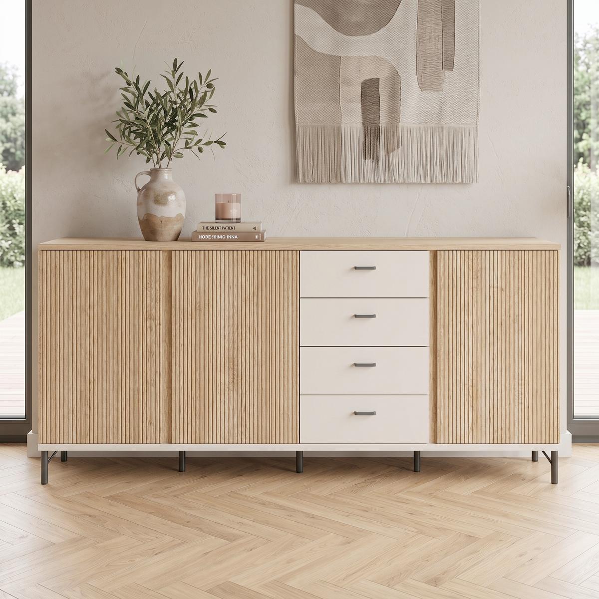 Komoda Mosano - kašmir/boje hrasta, Trend, drvni materijal/metal (200/87/40cm) - Modern Living