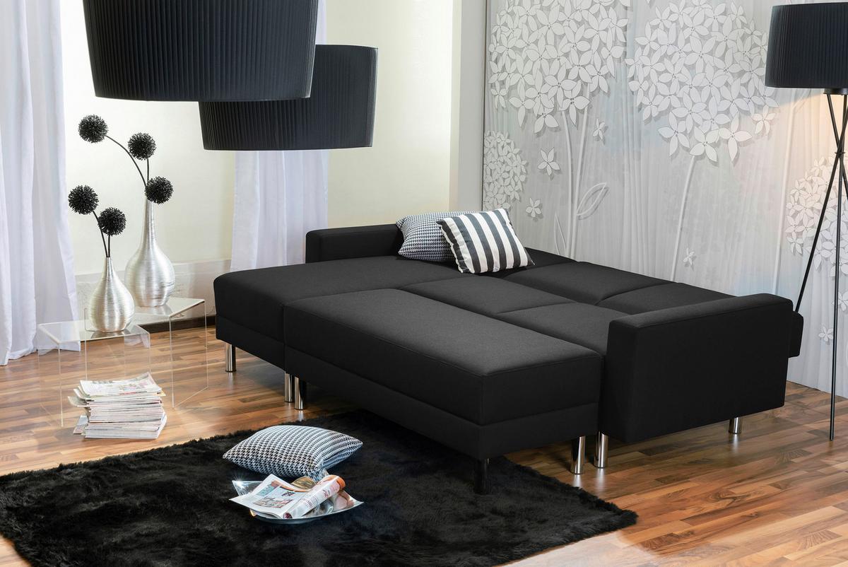 ECKSCHLAFSOFA JUST FASHION - Chromfarben/Schwarz, KONVENTIONELL, Textil/Metall (152/230cm) - Max Winzer