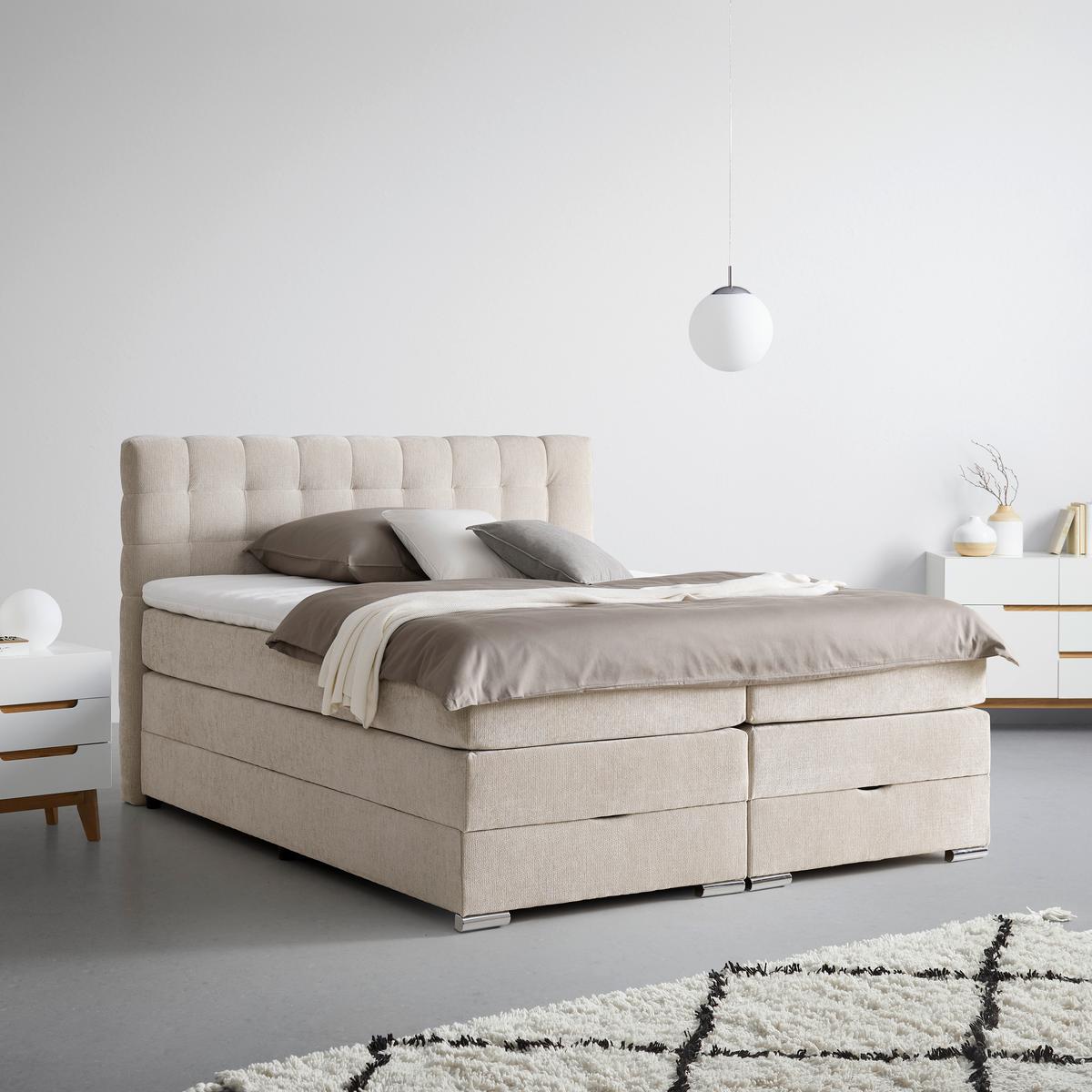 Boxspringbett London Creme ca. 160x200cm - Chromfarben/Creme, MODERN, Holz/Holzwerkstoff (160/200cm) - Premium Living