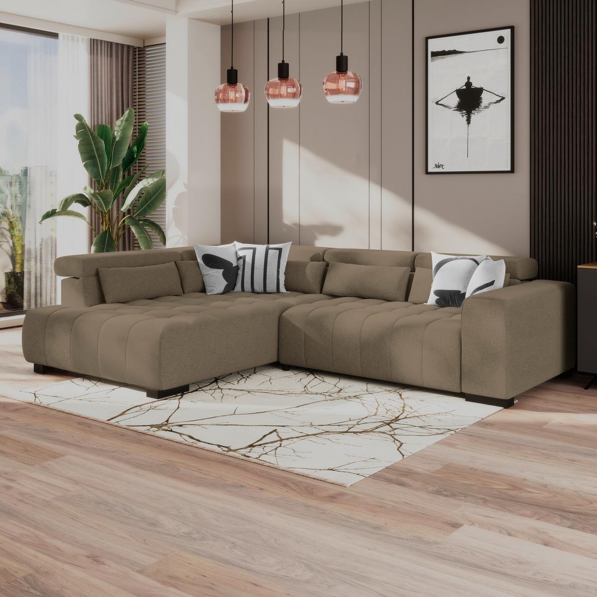 Kutna Garnitura Matera - smeđa/crna, Trend, tekstil/drvo (226/311cm)
