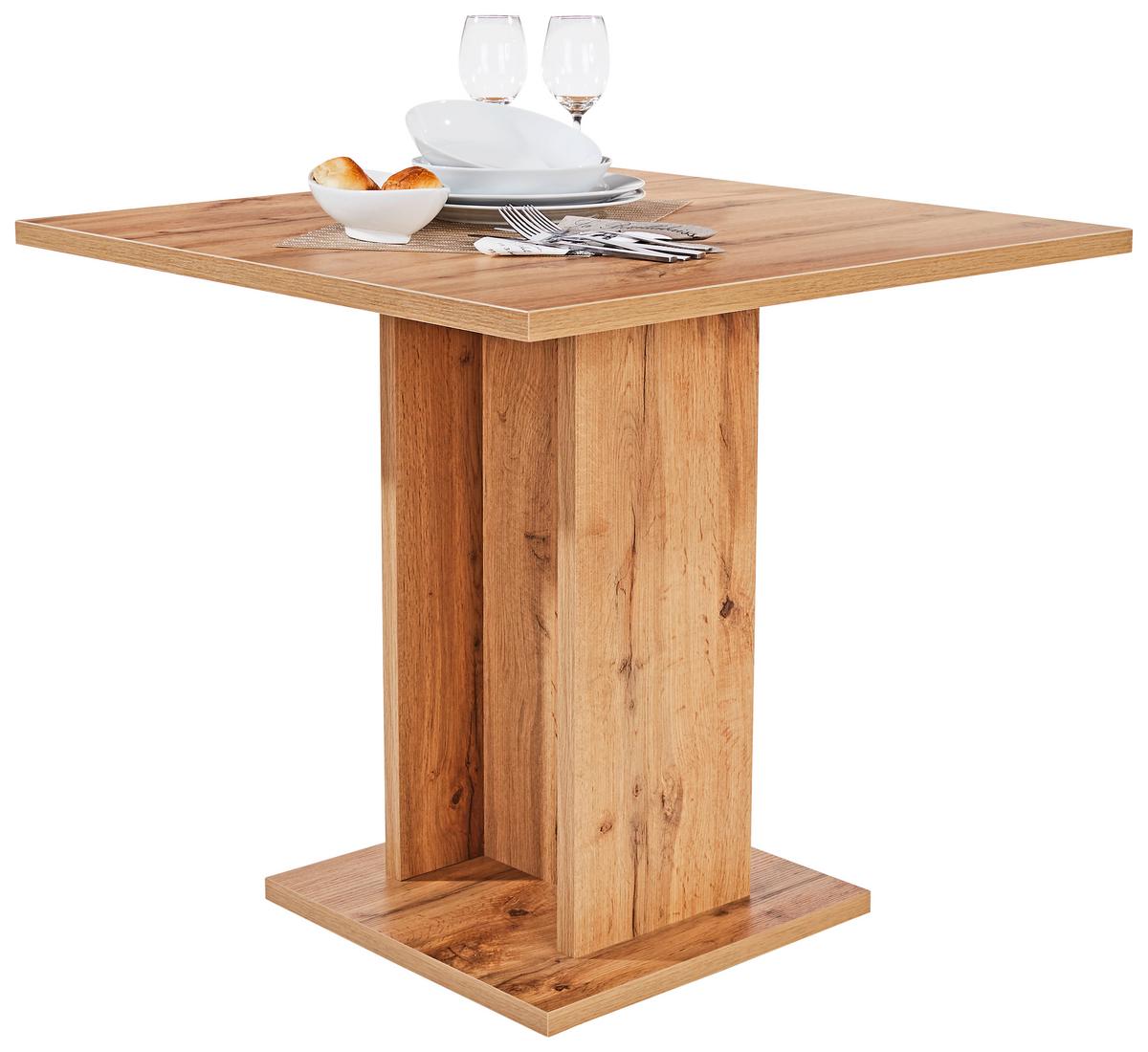 Masă sufragerie Sigmund - alb/culoare lemn stejar, Konventionell, material pe bază de lemn (79,5/74/79,5cm) - Based