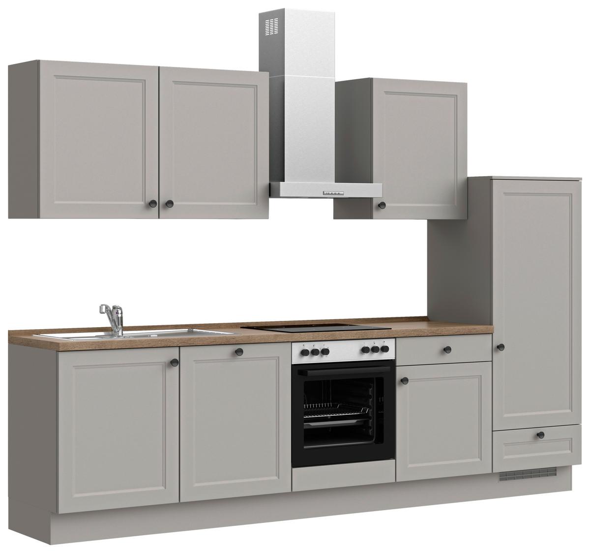 Küchenblock Cascada Low m. Geräten Grau - Eiche dunkel/Schwarz, MODERN, Holzwerkstoff/Metall (300cm) - Nobilia