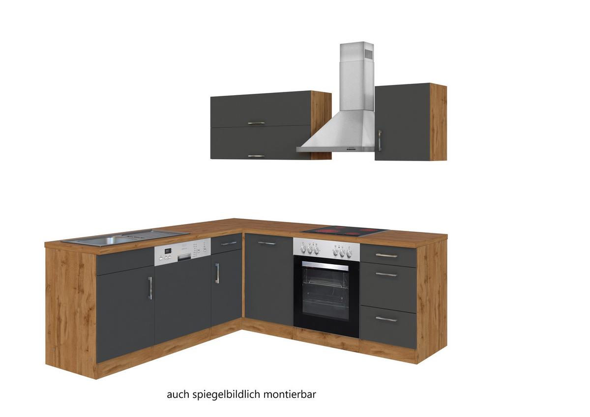 Eckküche Winkelblock mit Geräten ca. 210x210 cm Grau - Chromfarben/Anthrazit, MODERN, Holzwerkstoff/Metall (210/210cm) - Held
