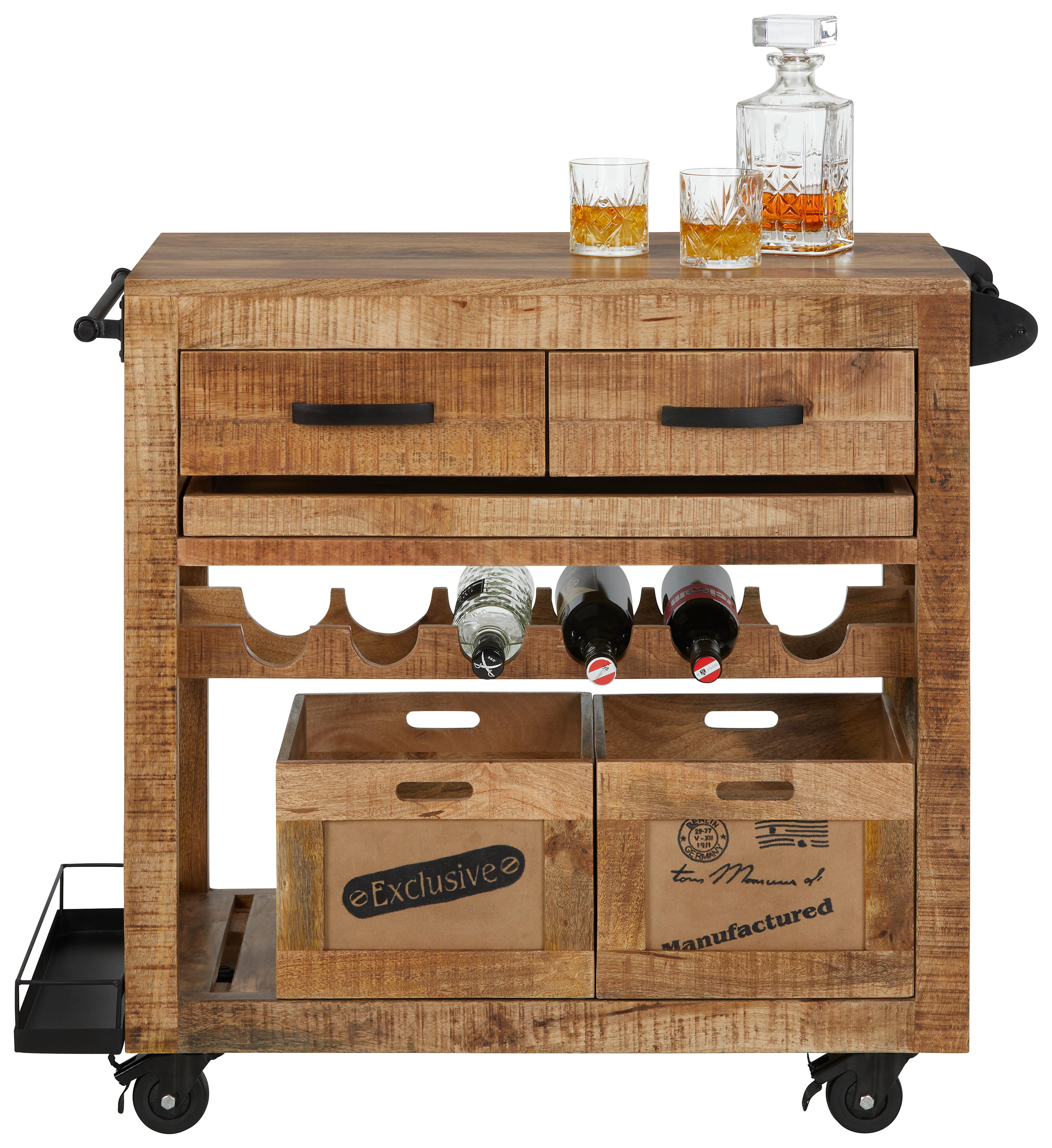 Servierwagen in Naturfarben - Schwarz/Naturfarben, LIFESTYLE, Holz/Kunststoff (97/85/43cm) - Mömax