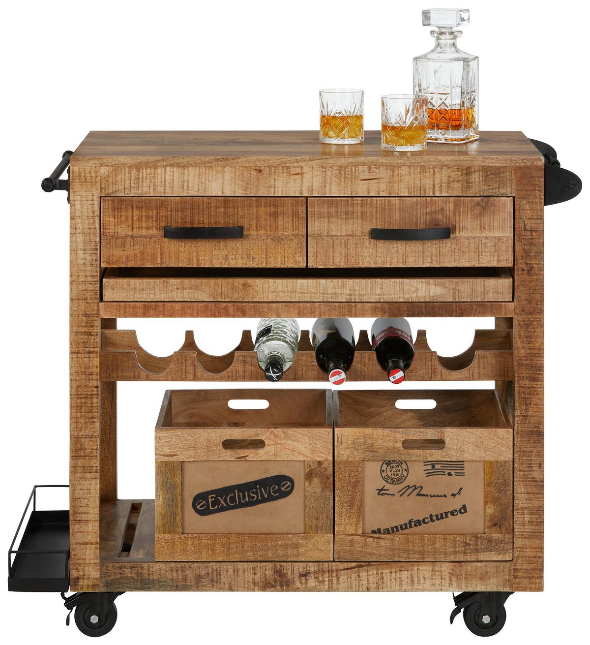 Servierwagen in Naturfarben - Schwarz/Naturfarben, Lifestyle, Holz/Kunststoff (97/85/43cm) - Mömax