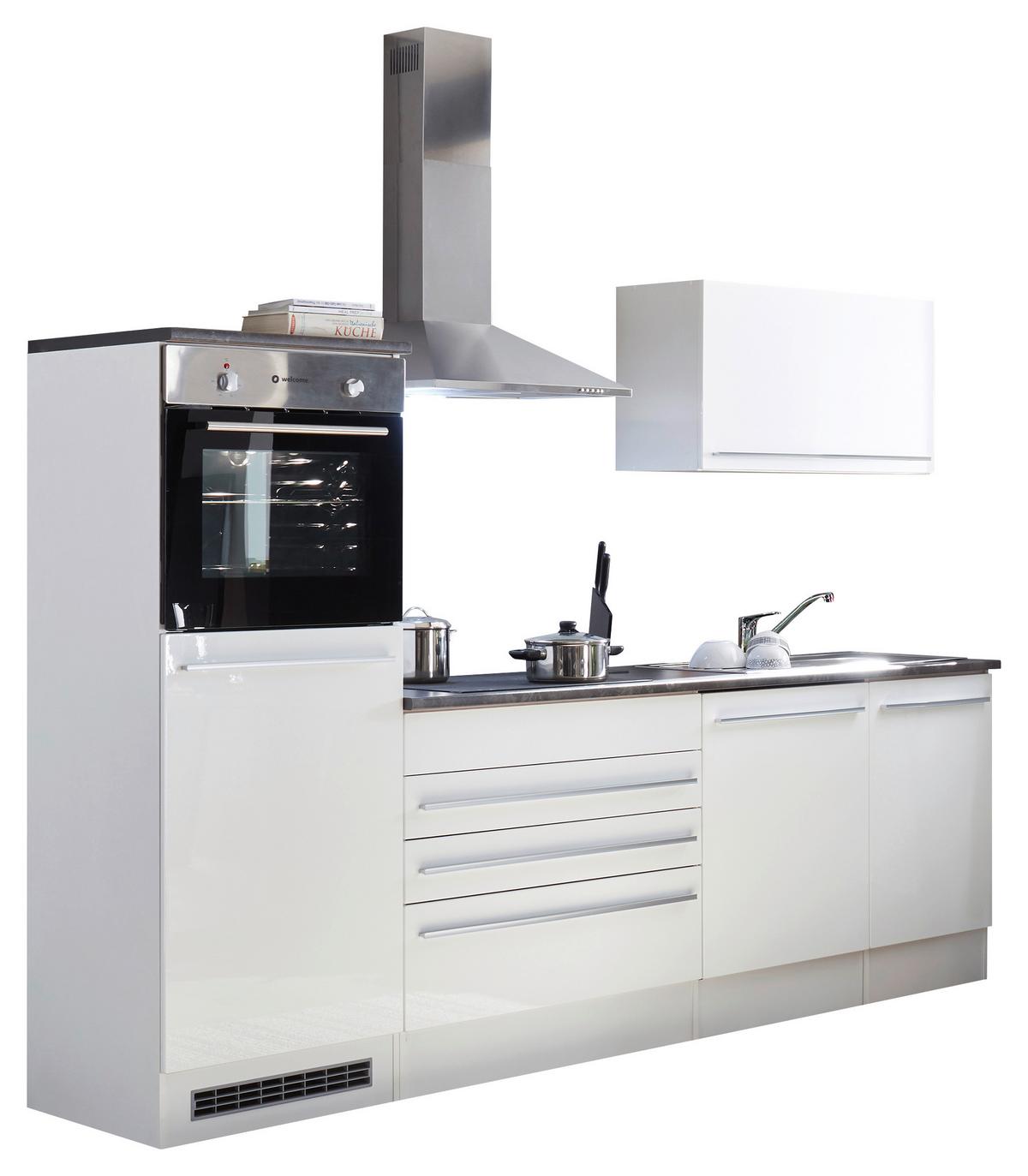 Küchenblock Jazz mit Geräten ca. 260 cm Weiß - Anthrazit/Silberfarben, LIFESTYLE, Holzwerkstoff/Kunststoff (260cm) - P & B