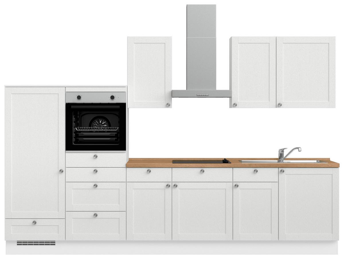Küchenleerblock Frame Low o. Geräte Weiß - Edelstahlfarben/Eichefarben, MODERN, Holzwerkstoff/Metall (330cm) - Nobilia