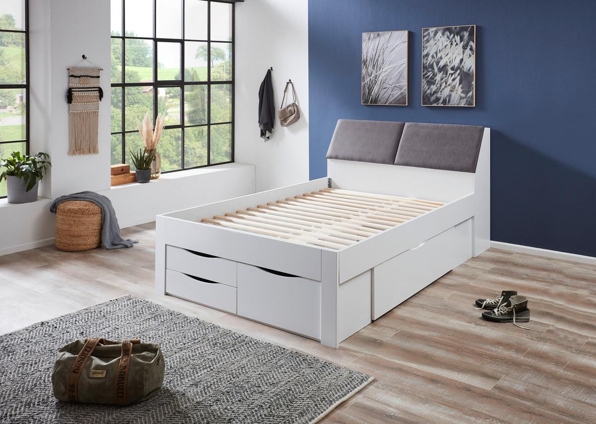 Postelja Maxi, S Predali, Bela, 140x200 - siva/bela, Konvencionalno, leseni material/tekstil (140/200cm) - Mömax