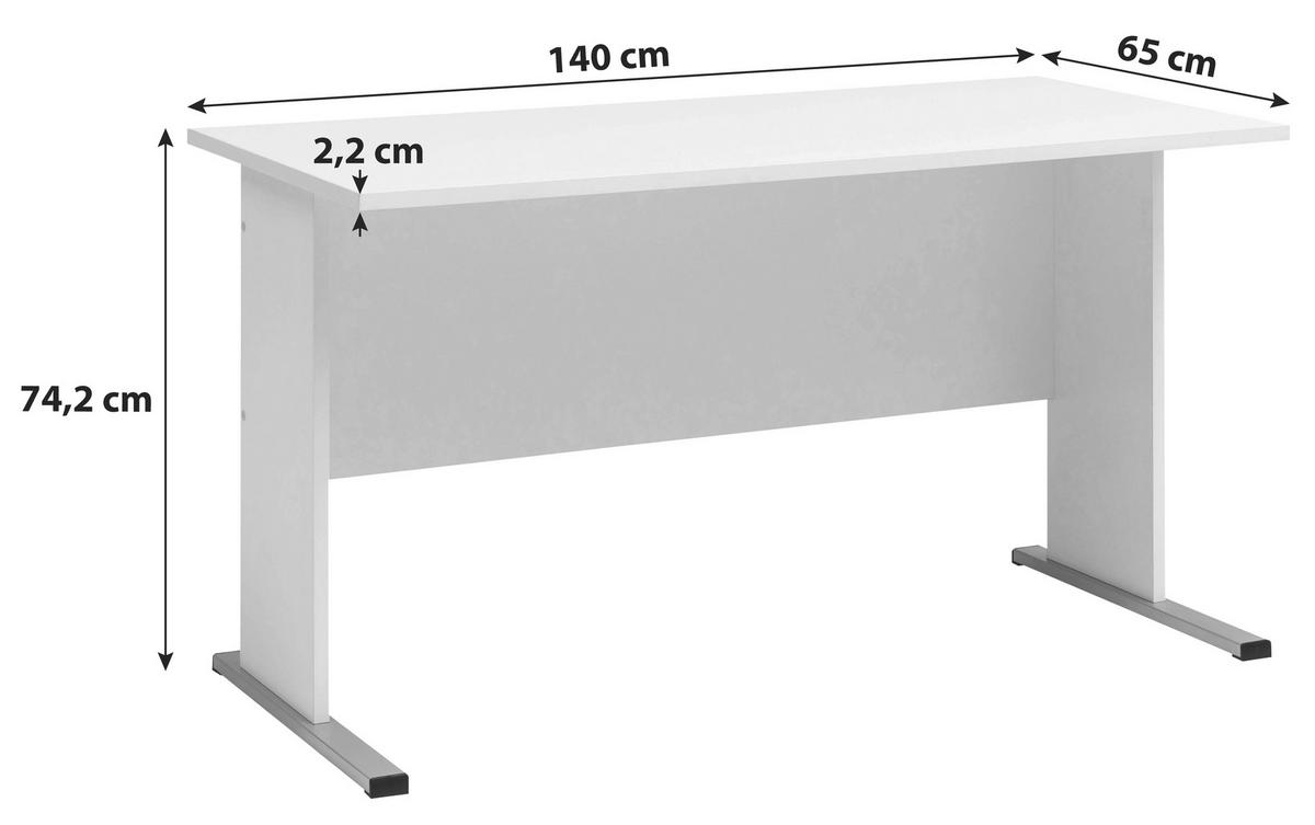 Schreibtisch "Serie 200", weiß - Silberfarben/Weiß, Basics, Holzwerkstoff/Metall (140/65/74,2cm) - MID.YOU