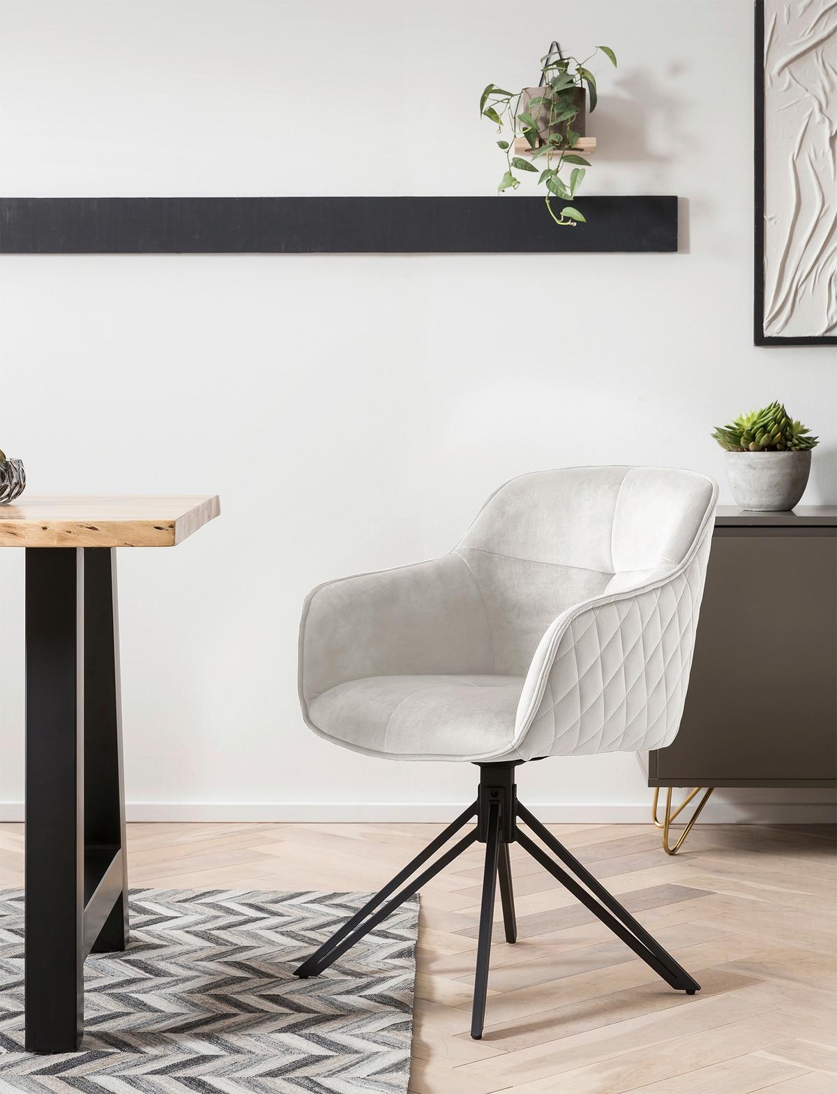 Naslanjač Samt, Bež, Vrtljiv - črna/bež, Moderno, kovina/tekstil (59/83/60cm) - Livetastic