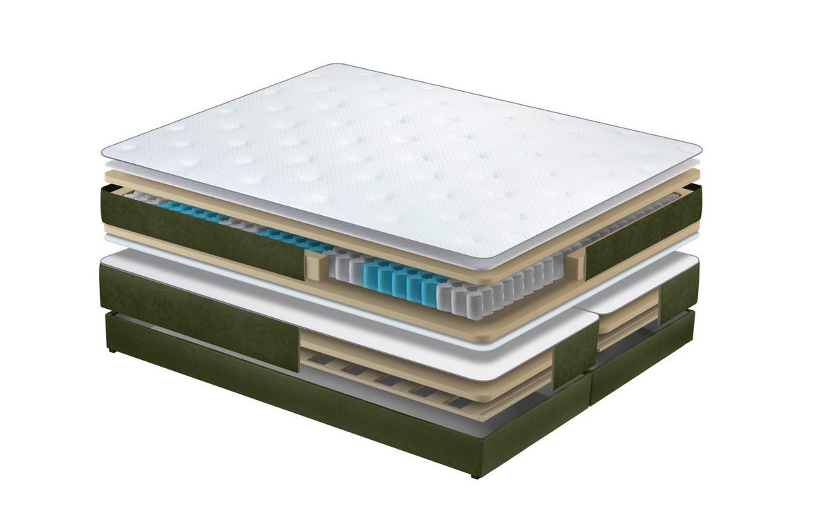 Boxspring Ágy Leon - sötétzöld, Modern, faalapú anyag/textil (160/200cm)