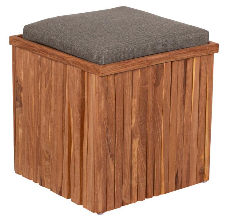 Gartenhocker Woodie Teak mit Stauraum - Taupe/Braun, Basics, Holz/Textil (45/45/45cm) - Gardenson