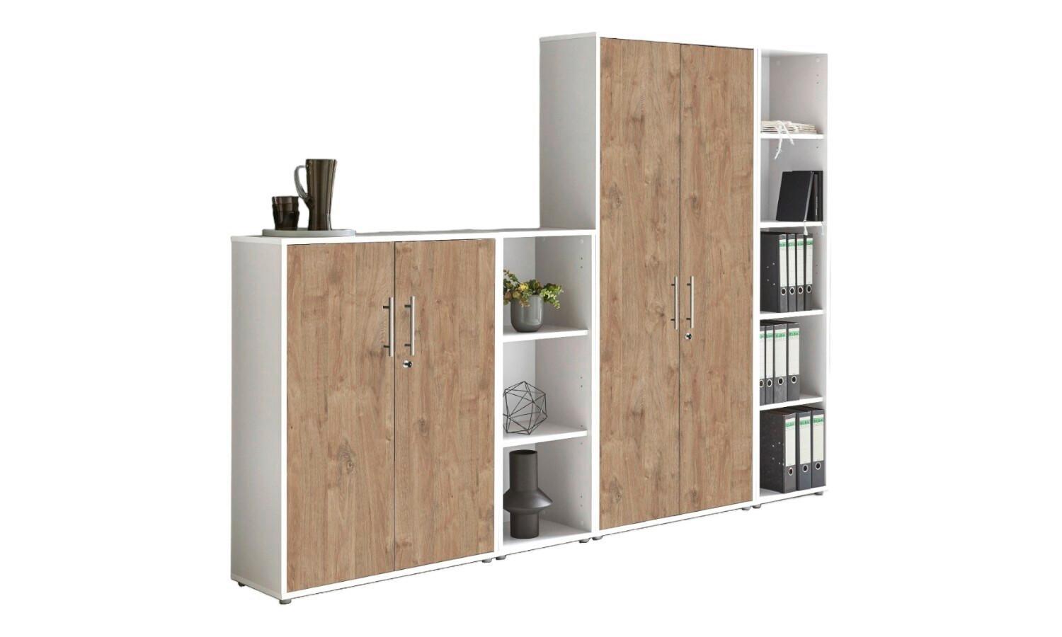 Aktenschrank Office Edition Sw Set 4 Weiß/Eichefarben - Eichefarben/Weiß, MODERN, Holzwerkstoff (257/186/33cm) - MID.YOU