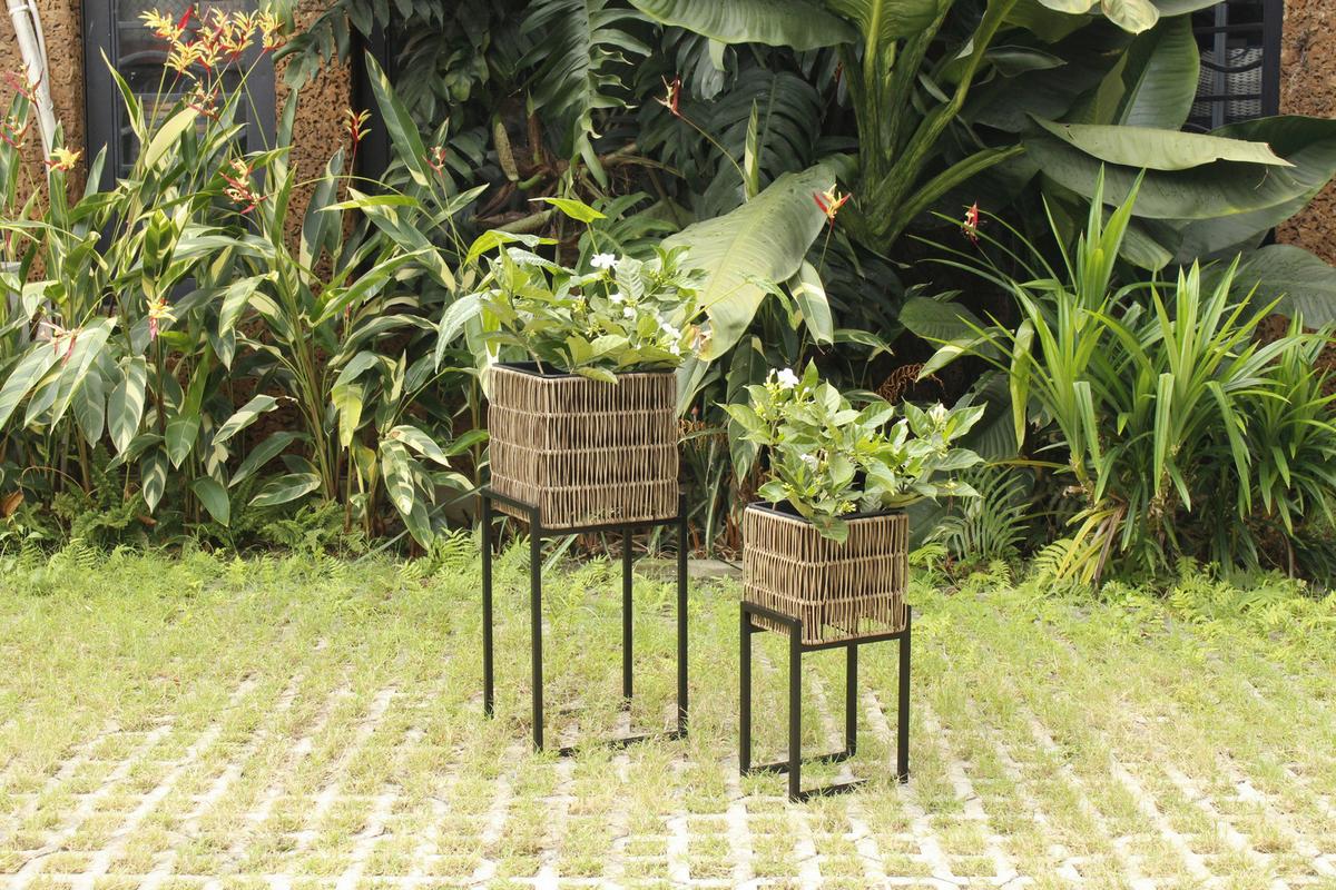Übertopf-Set Flora Braun/Schwarz, 2er Set - Schwarz/Braun, Kunststoff/Metall - Mömax