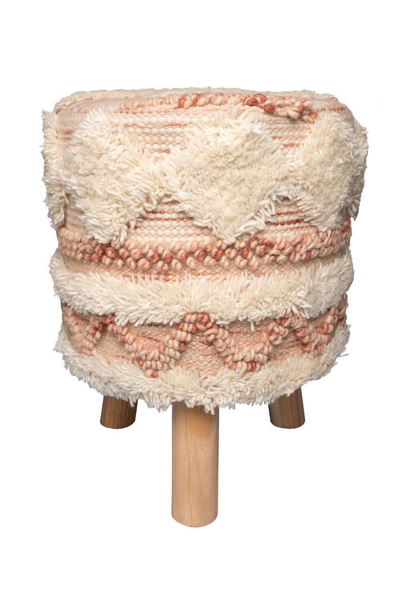 Hocker Bohist Creme, Rosa Makramee - Creme/Rosa, Trend, Holz/Textil (38/50/38cm) - Kayoom