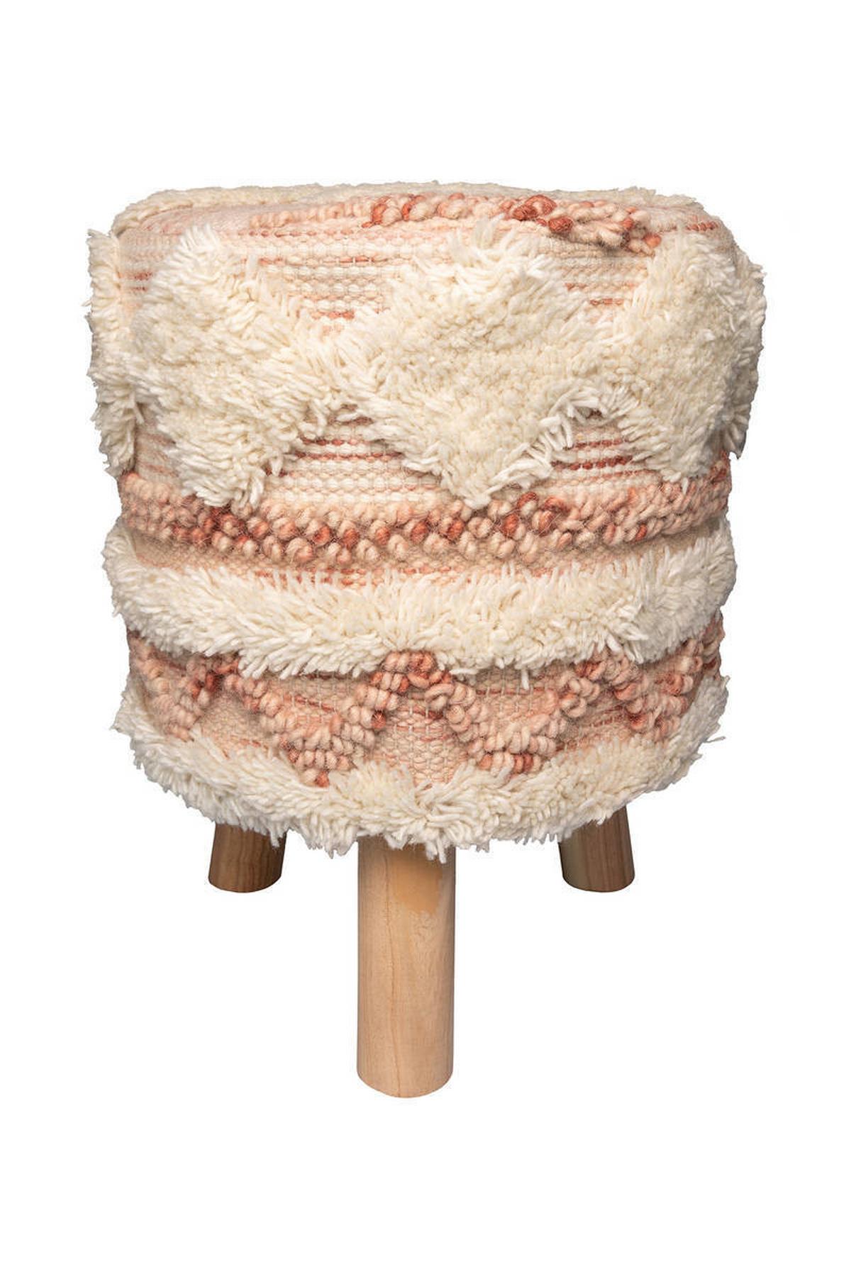 Hocker Bohist Creme, Rosa Makramee - Creme/Rosa, Trend, Holz/Textil (38/50/38cm) - Kayoom