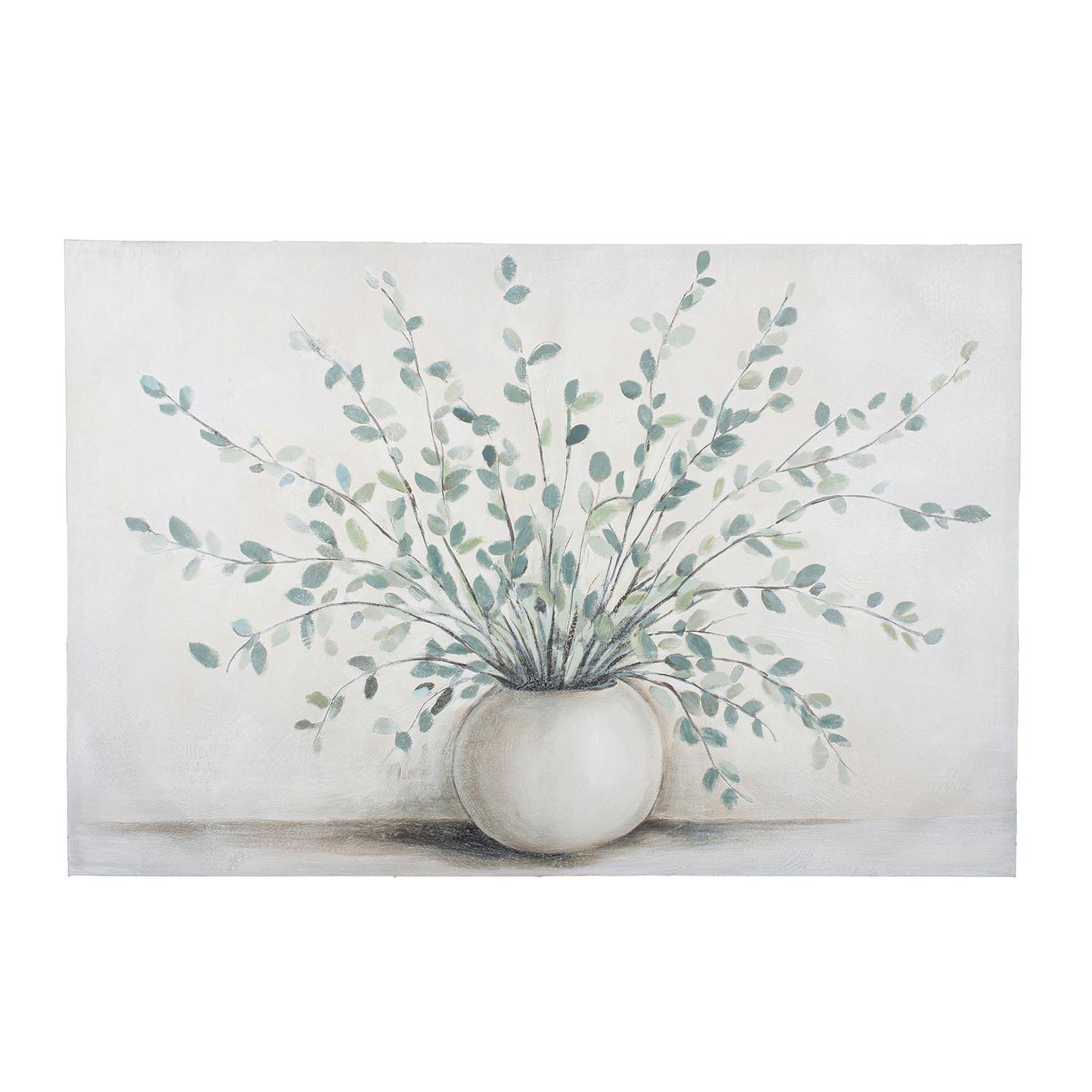 Leinwandbild Vase mit Eukalyptus Creme/Hellgrün - Creme/Hellgrün, Basics, Textil (120/80/3,5cm)