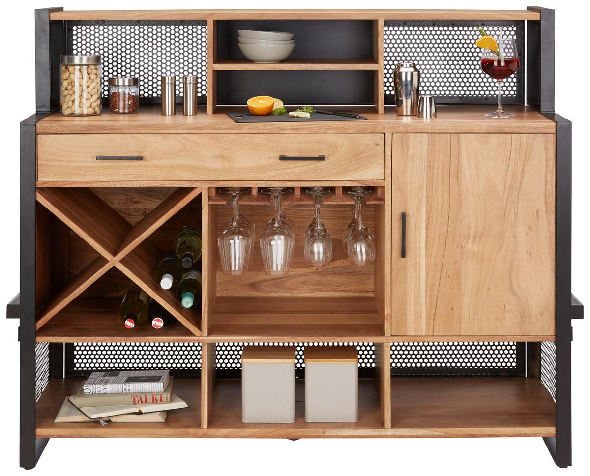 Bar aus Akazie - Schwarz/Naturfarben, Lifestyle, Holz/Metall (140/120/50cm) - Premium Living