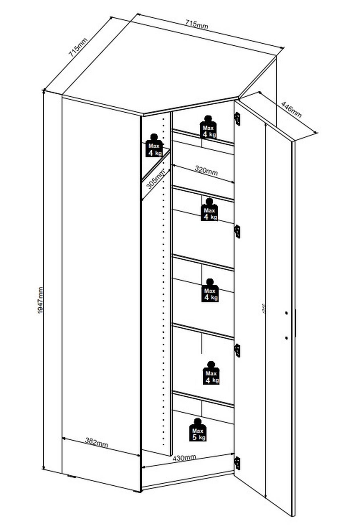 Dulap pe colț MULTI - alb, Modern, material pe bază de lemn (71,5/195/71,5cm) - Modern Living