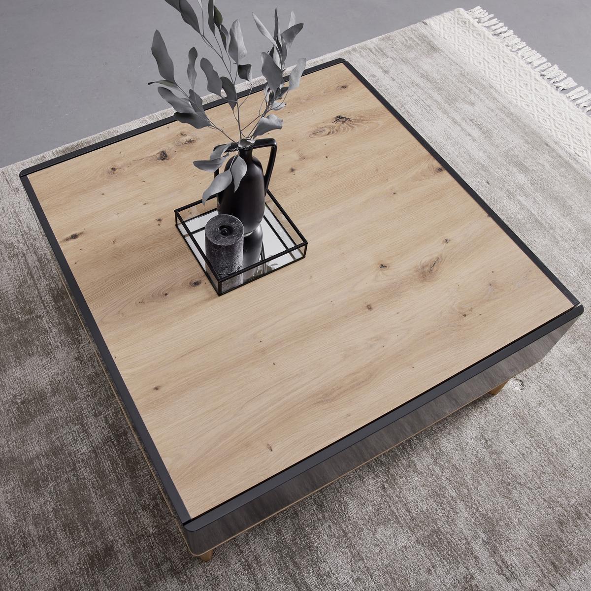 Couchtisch Holz, quadratisch, "Fosco", Eiche - Eichefarben/Grau, Modern, Holz (80/80/38cm) - Bessagi Home