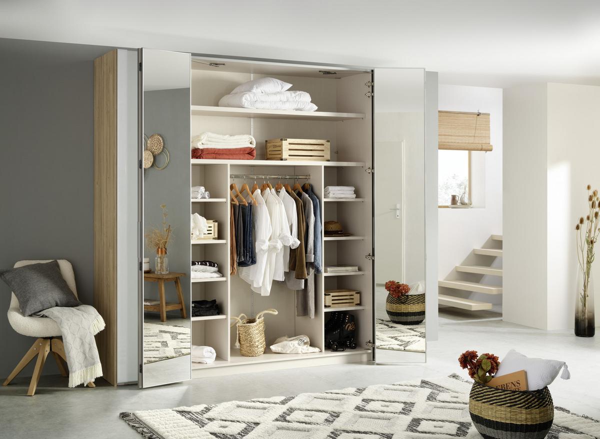 Drehtürenschrank in Weiss/ Eichefarben ca. 265x240x63cm - Weiss/Eichefarben, Konventionell, Glas/Holzwerkstoff (265/240/63cm) - Premium Living