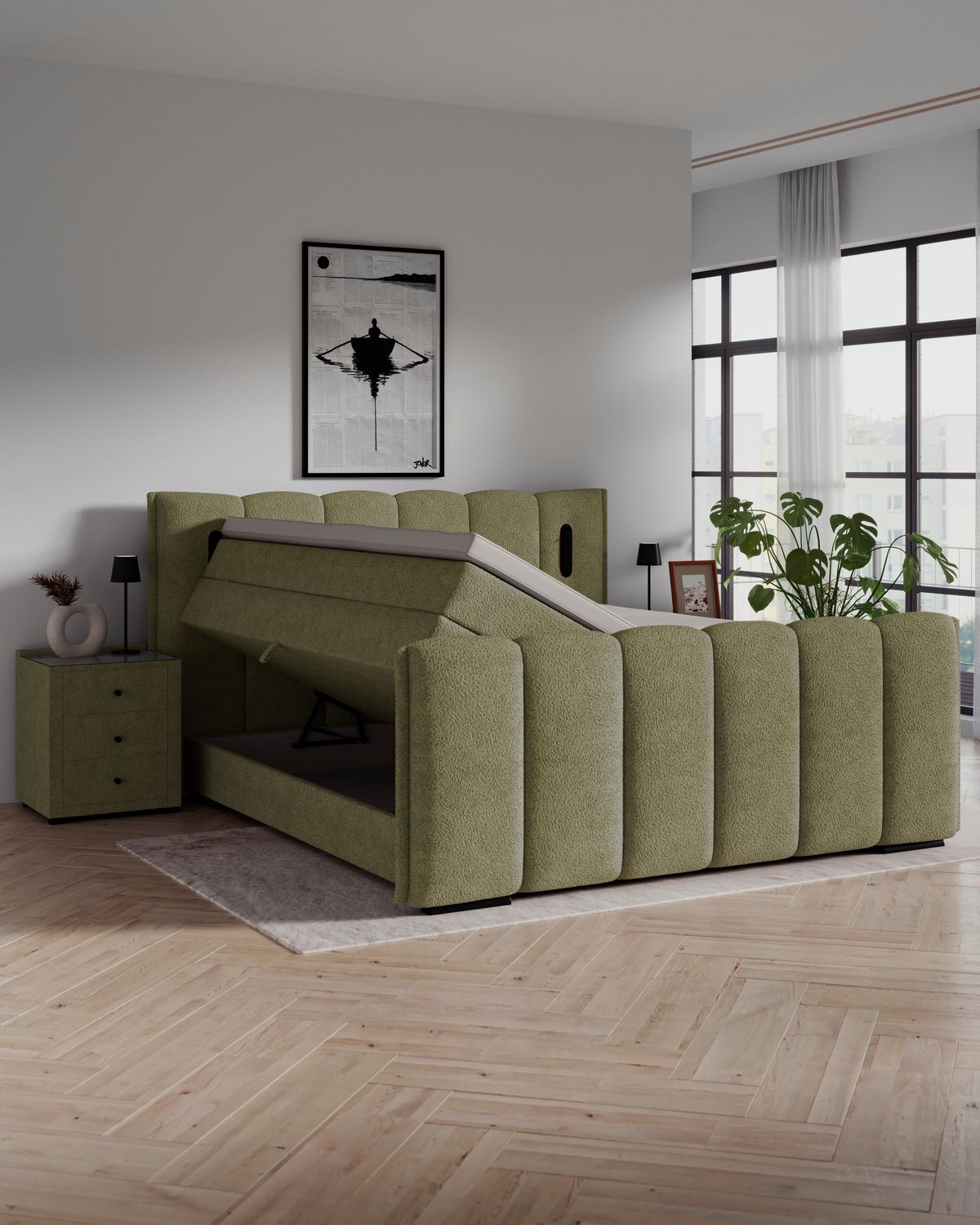 Boxspring Krevet Elysia - zelena/crna, Trend, drvni materijal/drvo (160/220cm) - Premium Living