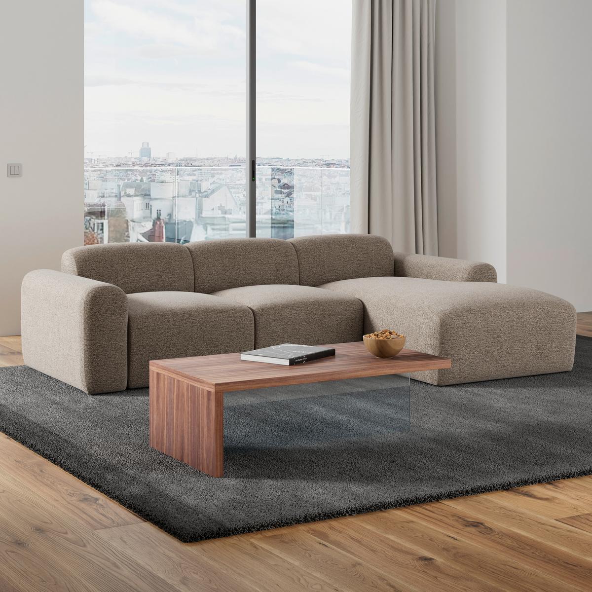 Wohnlandschaft Marlo Chenille Braun - Schwarz/Braun, MODERN, Holz/Kunststoff (263/66/162cm) - Bessagi Home