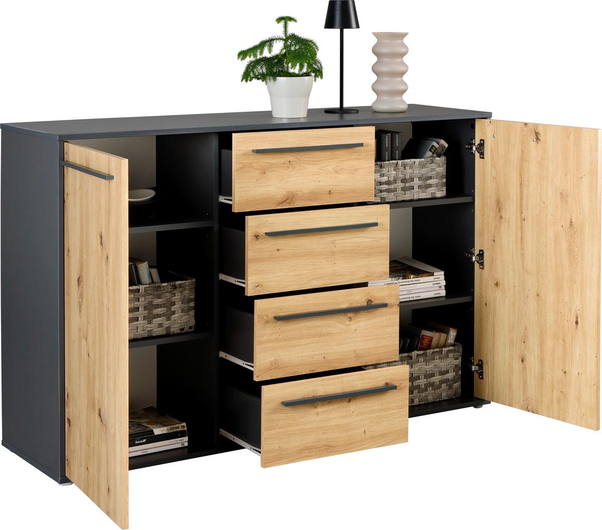 Comodă ADRIANO 3 - stejar Artisan/antracit, Trend, material pe bază de lemn (149/94,8/41,2cm) - Modern Living