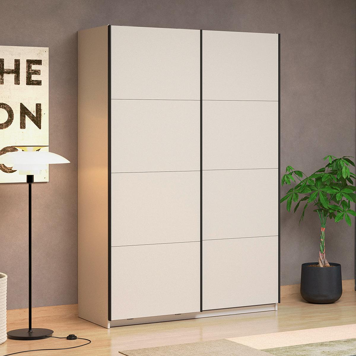 Schwebetürenschrank Gard Kaschmirfarben - Kaschmir/Schwarz, KONVENTIONELL, Holzwerkstoff/Metall (146/217/61cm) - Based