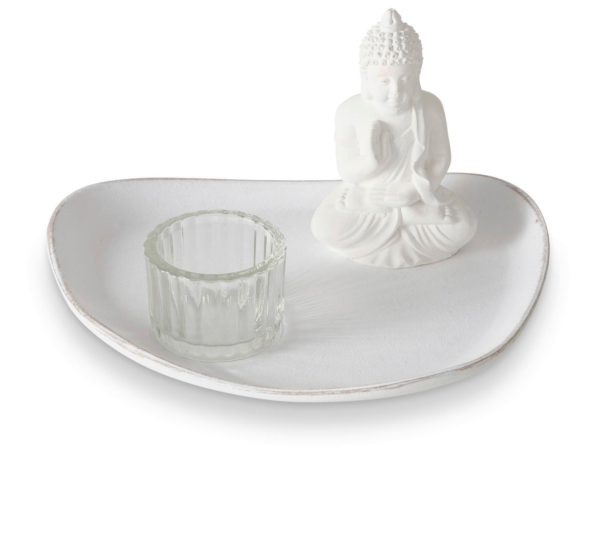 TACA DEKORACYJNA NAMASTE I - biały, Basics, materiał drewnopochodny/szkło (16/11/21cm) - Modern Living